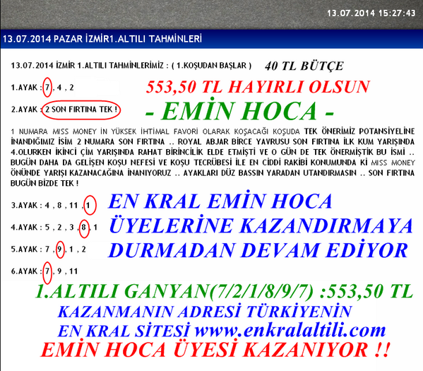 İZMİR ALTILISI EN KRAL EMİN HOCA ÜYELERİNE HAYIRLI OLSUN KAZANMAK İÇİN EN KRAL ŞART ! SAYGILARIMIZLA