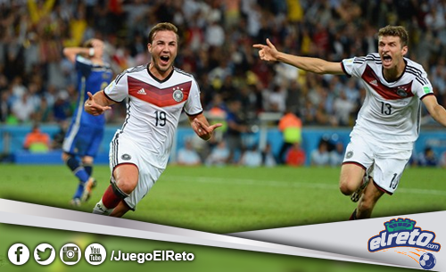 JuegoElReto's tweet photo. ¡FINAL ALEMANIA CAMPEÓN DEL MUNDO! La selección de #GER ganó 1-0 a #ARG con un golazo de GÖTZE. ¿Acertaste? http://t.co/l1UCbYJYlj