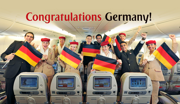 emirates's tweet photo. Congratulations #Germany on winning the #FIFA World Cup #WorldCupFinal #GERvsARG #Götze http://t.co/ncZrmuibfg
