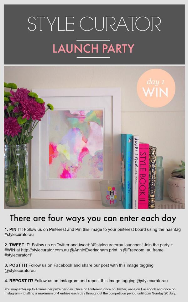 StyleCuratorAU's tweet photo. @StyleCuratorAU launch party day 1! Join the celebration to #win @AnnieEveringham print in @Freedom_Au frame http://t.co/AjaTc85JlS