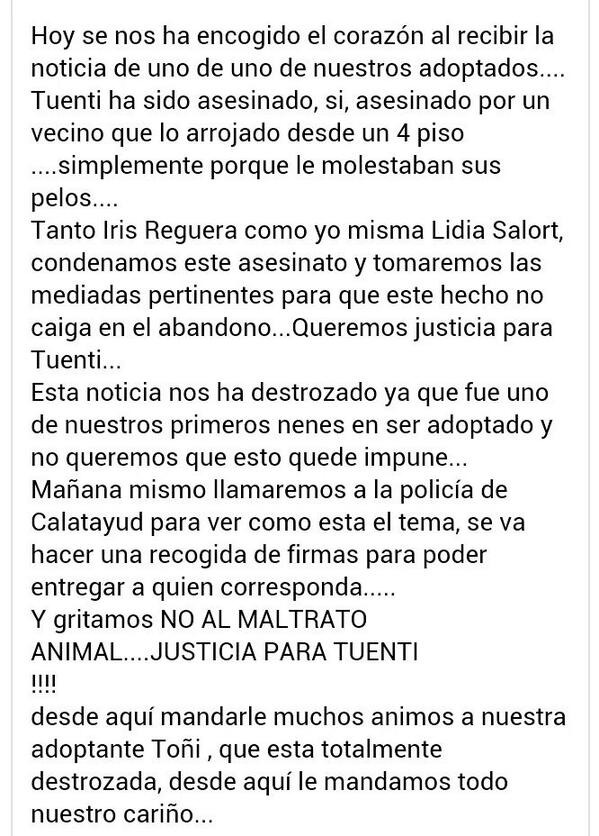 YolandaC4's tweet photo. #JusticiaParaTuenti asesinado por un vecino porque le molestaban sus pelos. D.E.P. pequeño 😢 http://t.co/YsYPqOxfs9