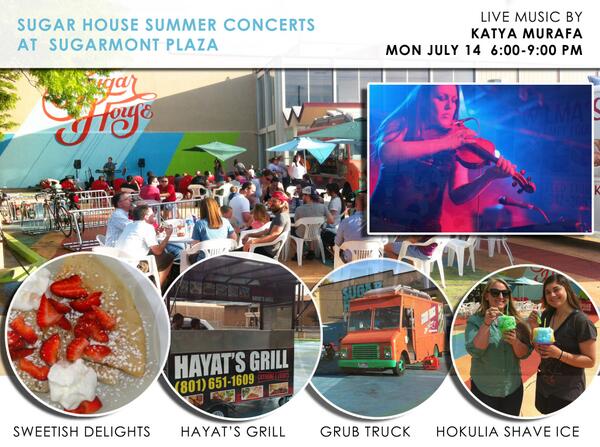SLineSLC's tweet photo. Monday July 14, live music and local food trucks in the heart of Sugar House @ Sugarmont Plaza on the S Line, 6-9 pm. http://t.co/kWDGaJahTK