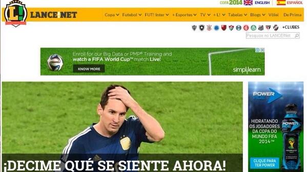 TipsFutbol's tweet photo. Así titula la prensa brasileña el subcampeonato de Argentina: http://t.co/NS5kJtNI0o