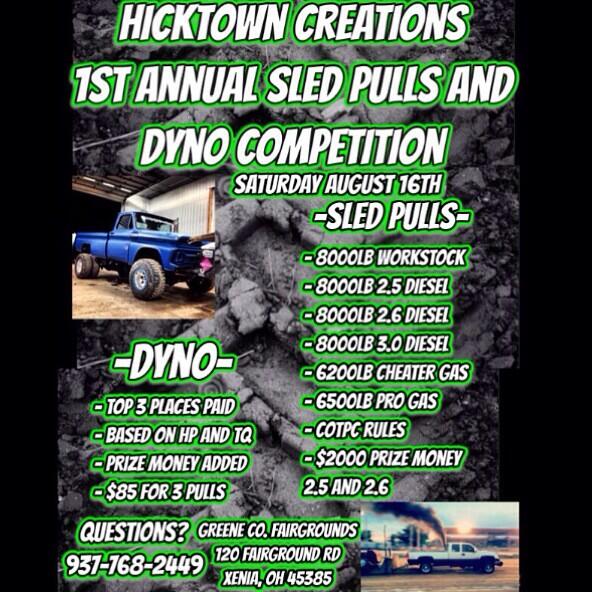 Duramaxxx4life's tweet photo. HTC 1st annual dyno competition and sled pull. Saturday August 16th. Xenia, Ohio BE THERE!!!!!!! http://t.co/Rv9YbxzJao
