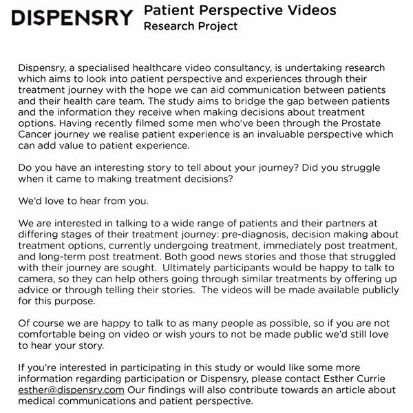 Have u or someone u know suffered from #prostatecancer? Want 2 help others by sharing your experience? See <a href="/dispensry/">Dispensry</a>