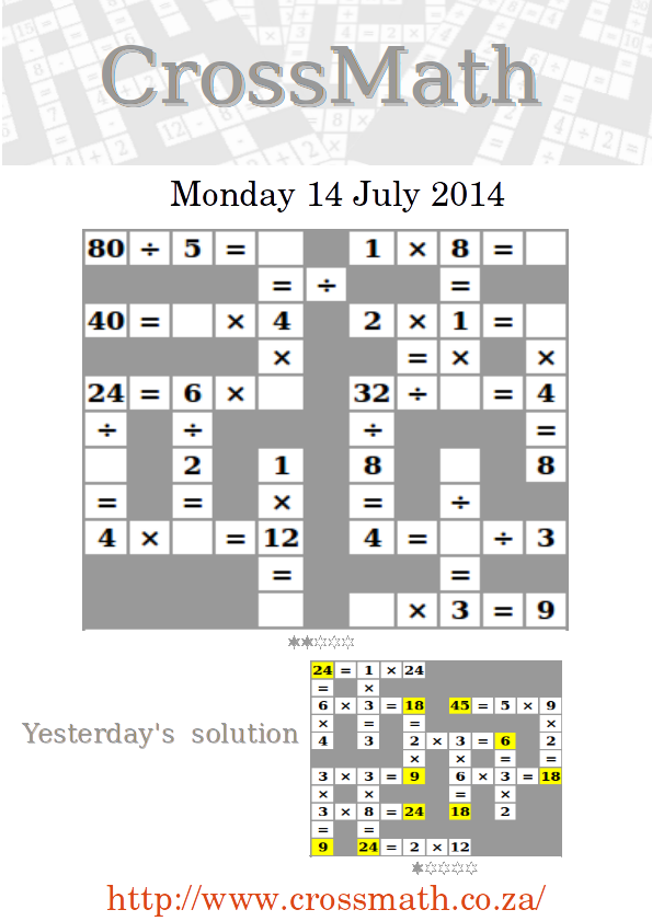 CrossMath's tweet photo. Here we have a level 2 mixed, i.e. #multiplication or #times and #division #crossmath #puzzle. http://t.co/9Zszi5E9al