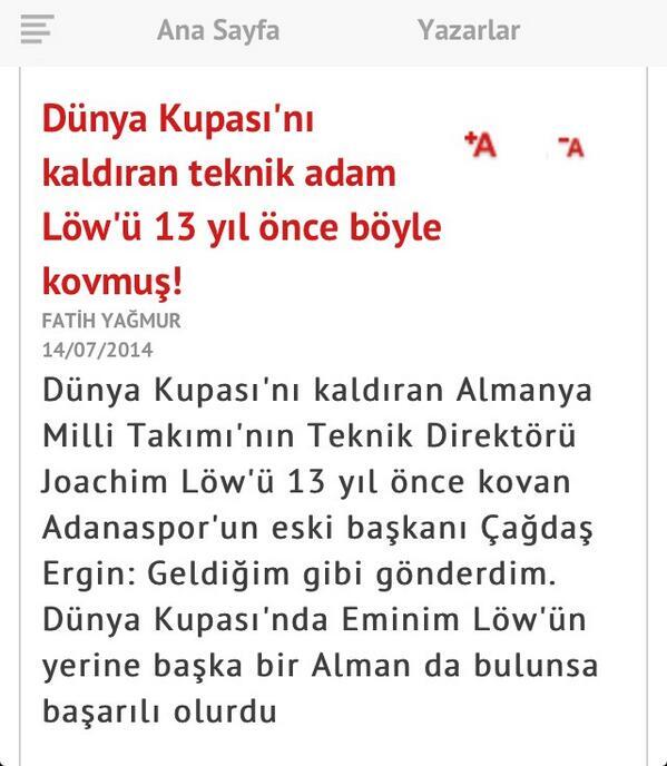 enacayip's tweet photo. Gündem / Almanya'yı Dünya şampiyonu yapan Löw'ü göreve geldiği gün kovan eski Adanaspor başkanından açıklamalar... http://t.co/gG5AJ56PmQ