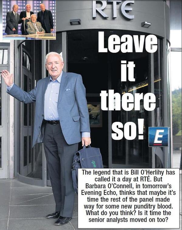 echolivecork's tweet photo. Is it time the RTÉ's senior analysts joined Billo and quit at the top? See tomorrow's @CorkEveningEcho for more. http://t.co/n9YbmuOkTR