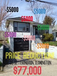 PENPROPS's tweet image. Price reduction on 35 Setterington in Leamington. 82k to 77k. #essexcountyrealestate #leamingtonrealestate
