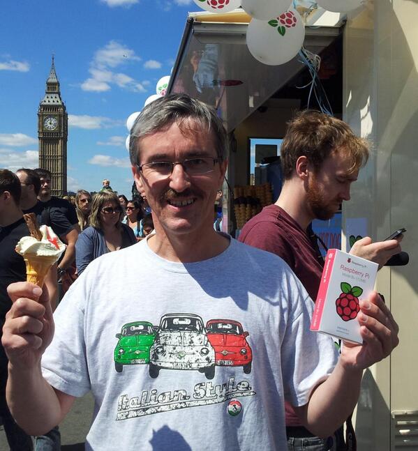 PeterClaydon's tweet image. #ExtraRaspberry Thanks @element14 for the free icecream - and @Raspberry_Pi  Model B+! Get yours on Westminster Br.