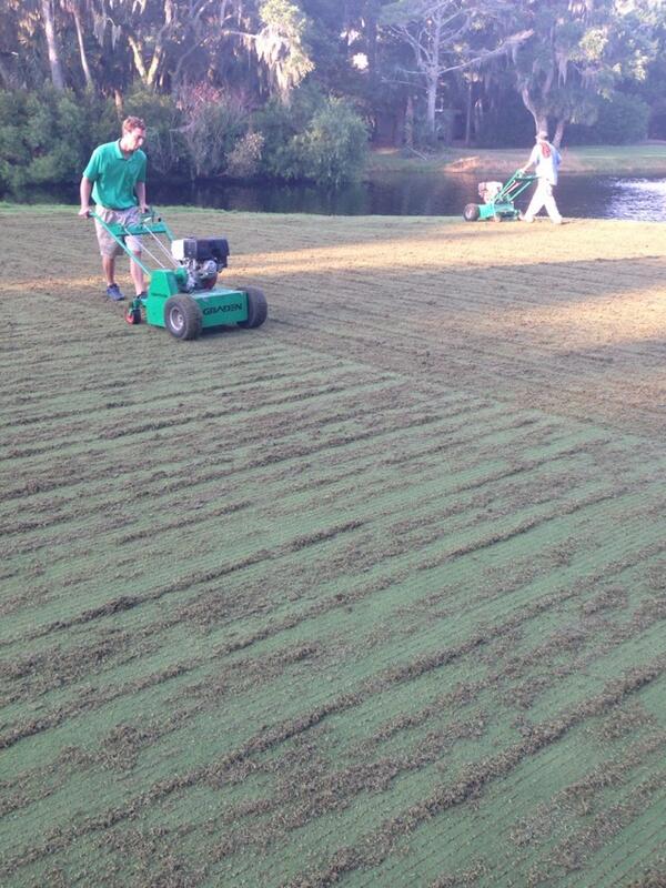 SeabrookIsl_GCM's tweet image. Tearing up the greens Round 2. This time on Crooked Oaks. #gradens #aerificationweek