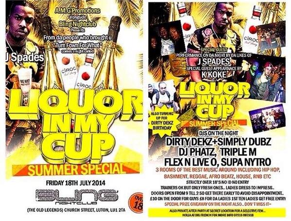 DirtyDekz's tweet photo. Catch me djaying and turning up for my birthday at #LiquorInMyCup this Friday at Bling Nightclub, Church Street,Luton http://t.co/uANom38PeJ