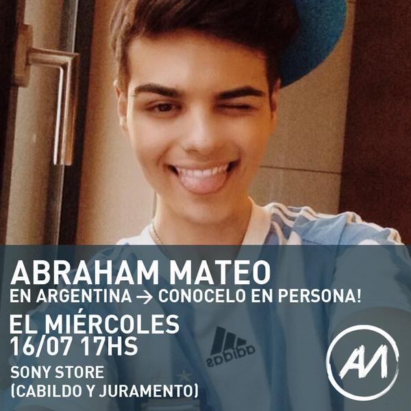 SonyMusicSpain's tweet photo. Fans de @AbrahamMateoMus en Argentina! Este miércoles 16 de Julio fima de discos en Sony Store de Buenos Aires!!! http://t.co/FRrI5kVlOS