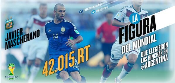 telefenoticias's tweet photo. RT @Argentina: La figura de @Argentina en #Brasil2014 que eligió la gente fue...¡Javier Mascherano! http://t.co/AMxuGTHEZC