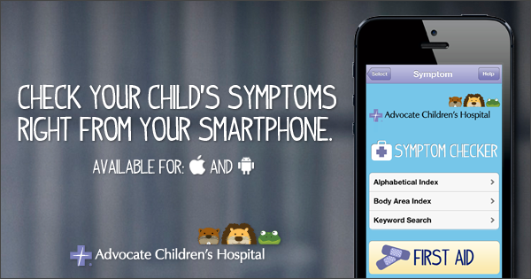 advocatehealth's tweet photo. Free kids symptom checker for treating illnesses, injuries and behavioral issues. #MyHealthPal http://t.co/wUbLJtfWFo http://t.co/vOCRG9ZhRv