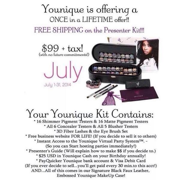 AndreaQuilty's tweet photo. Free shipping only for July - don't miss this once in a lifetime chance.  #makeupartist #makeupjunkie #mlm #myownboss http://t.co/MEGlIDcgBx