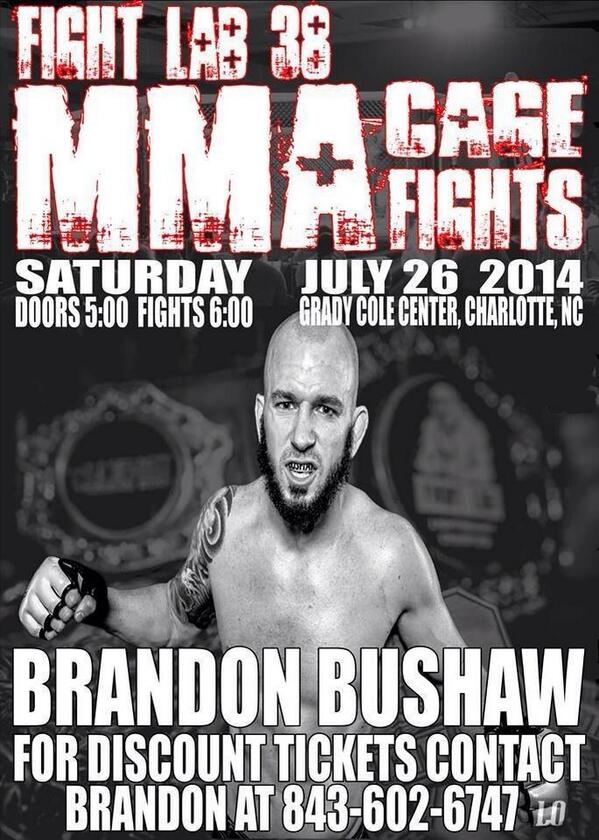 FightLab's tweet photo. 5 time @WARFAREMMA vet @BrandonBushaw steps into the Fight Lab cage for 1st time July 26th at Grady Cole #FightLab38 http://t.co/SMyXXnWIIE
