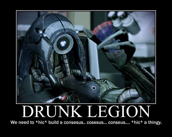 Geth do not drink. Geth do not eat. Geth cannot possibly get drunk.