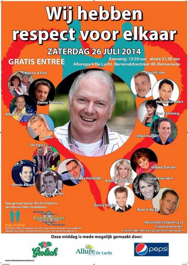 Ik heb veel respect voor het mooie werk van de Ronnie Tober Foundation. Ik wil vragen deze poster veel te delen / RT