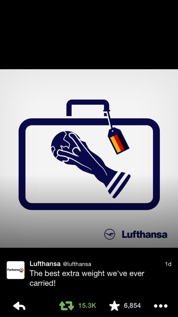 ANDACTIONAJ's tweet photo. #ZOIFWORLDcup2014 Lufthansa immediate reaction to Germany winning the World Cup yesterday http://t.co/8M7JzLz98v