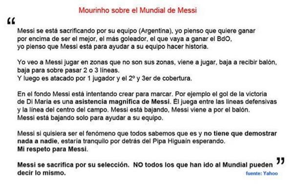 Mourinho sobre Messi!!!