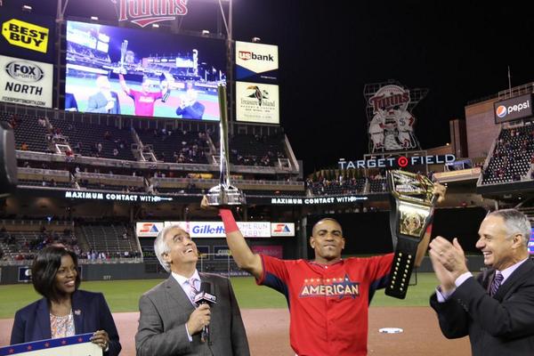 MLB's tweet photo. .@ynscspds joins Ken Griffey Jr. (1998-99) as only players to win back-to-back #HRDerby crowns. http://t.co/EUDzHbJRQw