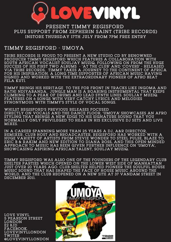 LoveVinylLondon's tweet image. This Thursday Timmy Regisford instore at Love Vinyl with @ZepherinSaint 7-9pm