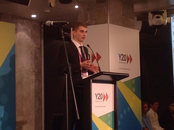 RussiaY20's tweet photo. Anton is speaking on sustainable development and wishes Turkey luck in hosting G20 next year #y20aus http://t.co/3hhEDzDuWY