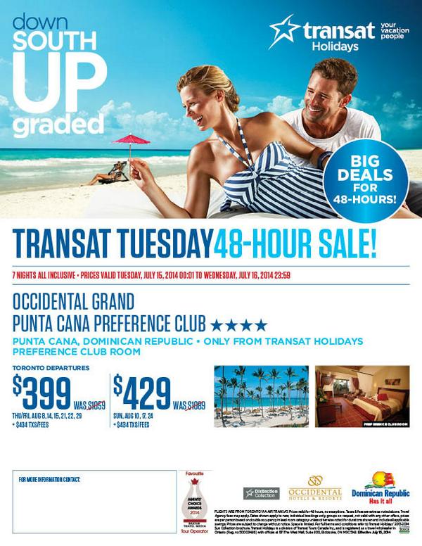 TransatTravePTB's tweet photo. Check out our #transattuesday 48-hour sale! #transattravel #deals #ptbo #travel #traveltueasday http://t.co/xwIOsIF2Dv