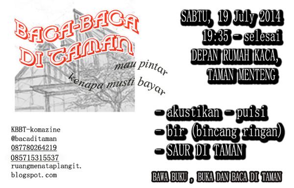 <a href="/POPCORN_JKT/">POPCORN-POPPUNK</a> #Baca2diTaman #TamanMenteng sabtu 19/7/14|19:35. bawa buku dan baca di taman ”