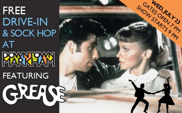 FREE drive in + sock hop on July 23rd. Movies, food trucks, dancing, prizes and games!! downtownmarkham.ca/drivein