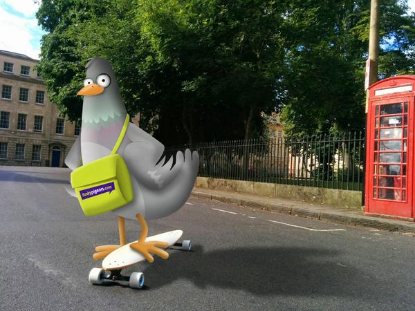 Thefunkypigeon's tweet photo. Thanks for the new wheels @urbanairship! Just a little push and I'm delivering messages! Coo-hoo! FP http://t.co/Se5HKj92WO