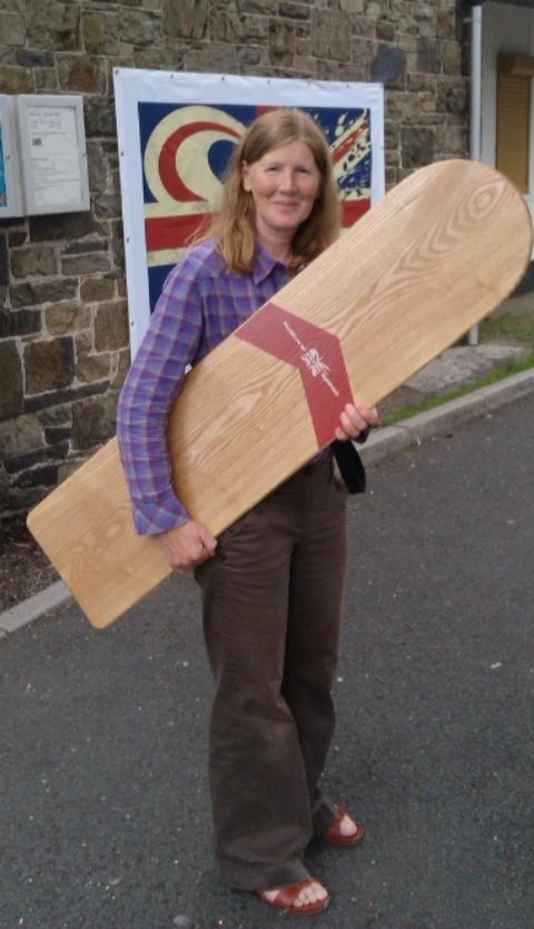 britsurfmuseum's tweet photo. Sally Edgcombe from Devon, proud new owner of her @britsurfmuseum bellyboard by @planksurfboards #UKsurfpioneers http://t.co/2VrNjuWAQX