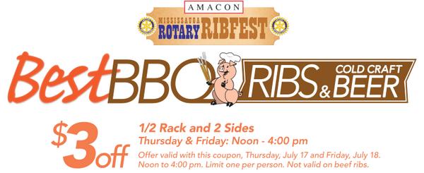Want to get $3 off 1/2 rack and 2 sides?Click this link to get the coupon. mississaugaribfest.com/about-2/coupon/ #mississaugaribfest
