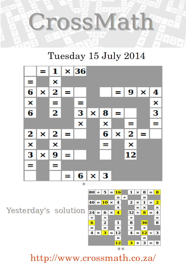 CrossMath's tweet photo. A #multiplication #crossmath #puzzle on level 1. http://t.co/KgoLAIP2Un