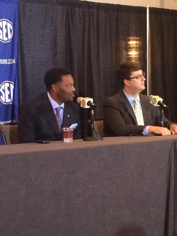 <a href="/KevinSumlin_Ags/">Kevin Sumlin</a> at #SECMD14 addressing the crowd and #12thMan at Kyle Field.
