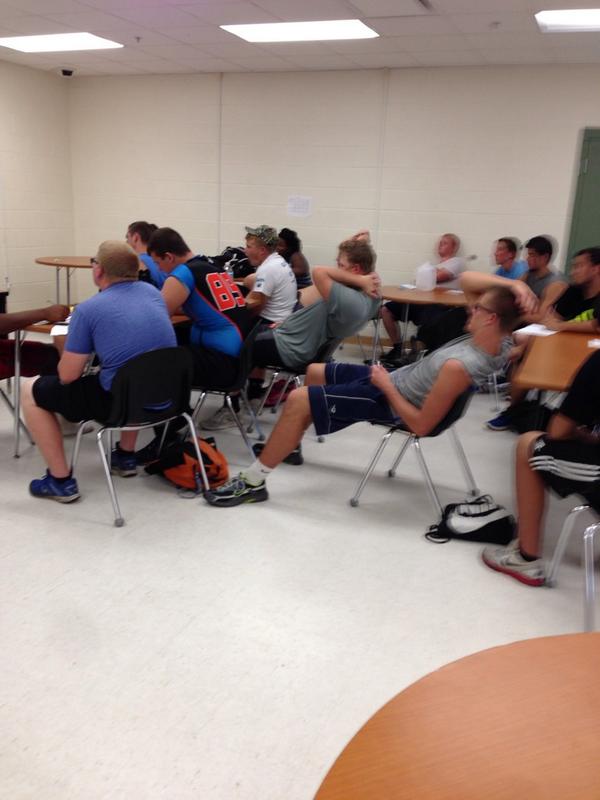 NatureCoastFB's tweet image. OL, TEs, H backs all on the board today. #HungryForGreatness #SharkNation #BackYardBall