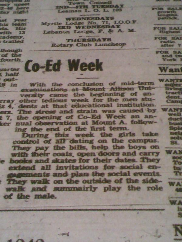 sacktribunepast's tweet photo. Co-ed week at @MountAllison, midcentury. #history http://t.co/EYdbwzLeui