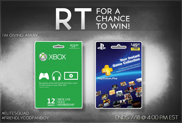 iEliteShot's tweet image. RT for a chance to win #Xbox LIVE Gold or #PlayStation Plus Membership! #EliteSquad [Ends 7/18 @ 4:00 PM EST]