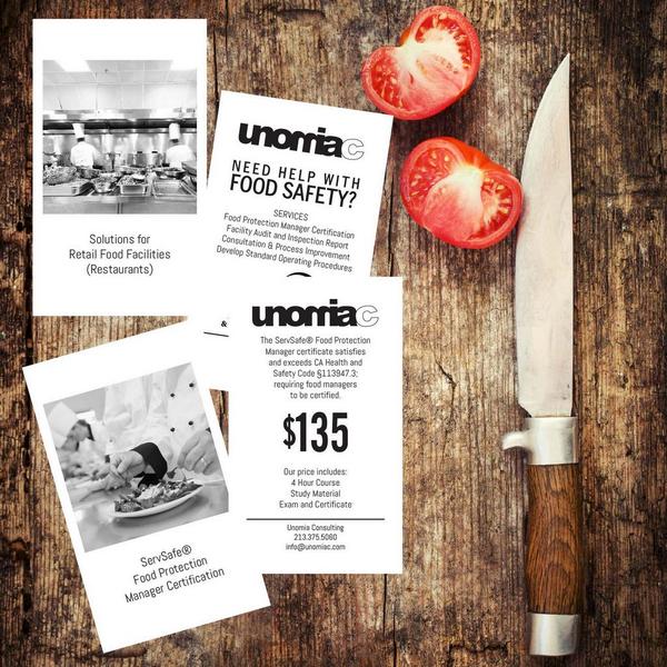 unomiac's tweet photo. Unomia can help your business become food safety compliant! ServSafe Manager Certificate $135! http://t.co/AZ0brOC9xX