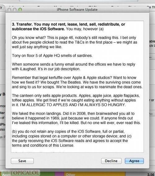 Curryj32's tweet photo. “@BestProHumor: Page 46 of the iOS 7 terms and conditions http://t.co/MvRyL8S5Ov”