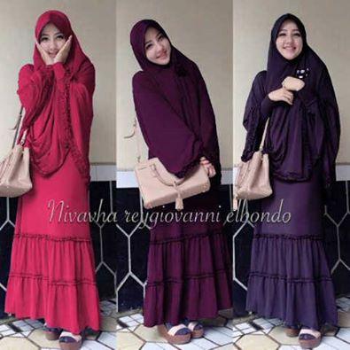 Miss Nivav Bergo. IDR 116.000. Maxi Tangan Panjang Berfuring + Bergo + Bross Bunga. Fit XL. Bahan Korea Spandex.