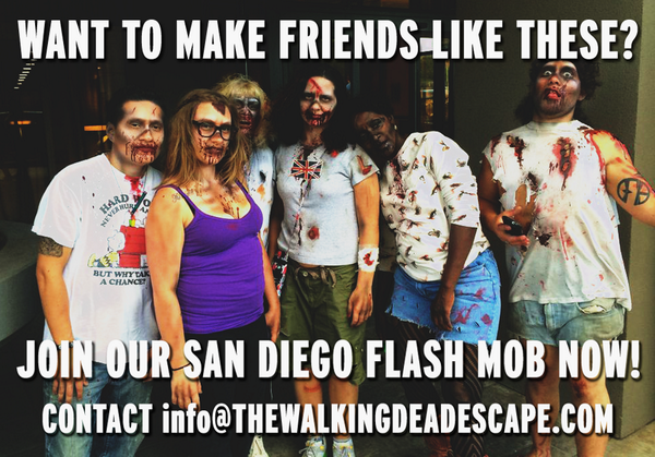 TWDExp's tweet photo. Join our walker flash-mob, San Diego! Thurs. 7/17 - 6pm. Info@thewalkingdeadescape.com to sign up! #SDCC #TWDE http://t.co/aNsZNIah0B