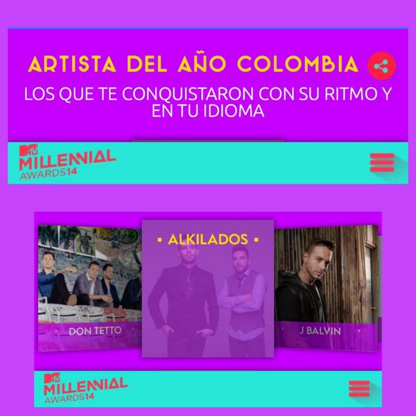 Vota por <a href="/ALKILADOS/">ALKILADOS</a> como Mejor Artista Del Año #Colombia En <a href="/MTVLA/">MTVLA</a>. millennial.mtvla.com    vía @Kavantertaiment.