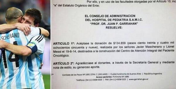 KalshiTen's tweet photo. Lionel Messi y Javier Mascherano donaron $ 134.859 a un hospital en Argentina tras el Mundial. ENORMES http://t.co/PZbrMsKr93