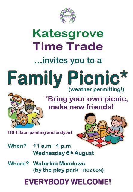 ReadingTimeBank's tweet image. Katesgrove Time Trade picnic: Wednesday 6th August, weather permitting! Bring your own picnic &amp;amp; your friends! #rdguk