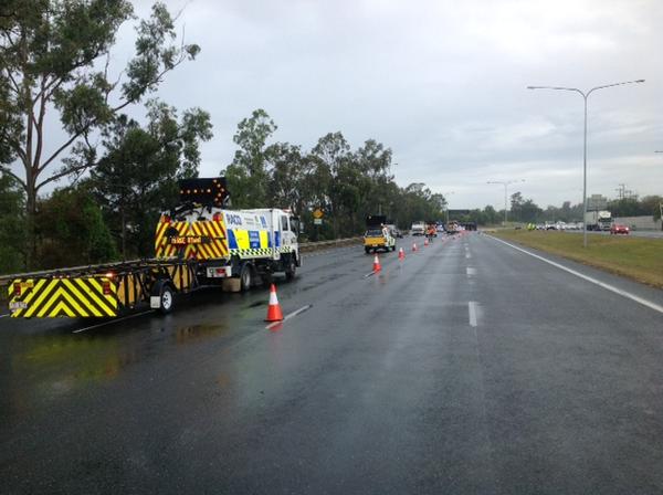 Arvo delays continue after earlier semi rollover on Bruce Hwy @ Griffin. #RACQ's traffic response units on scene