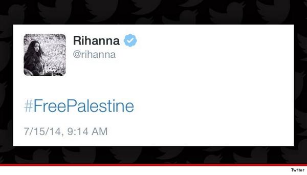 TMZ's tweet image. Rihanna tweets &amp;amp; deletes "#FreePalestine" tmz.me/Q4vH9Ak