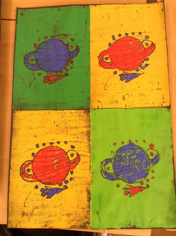 Class6sjs's tweet image. We&apos;ve studied Andy Warhol&apos;s work and created our own &apos;Space&apos; designs #Warhol20 @TheWarholMuseum What do you think?