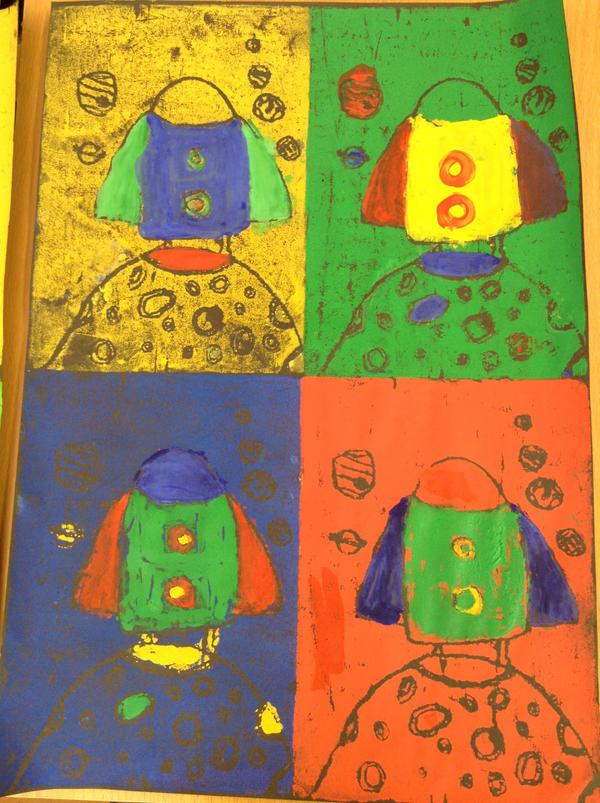 Class6sjs's tweet image. We&apos;ve studied Andy Warhol&apos;s work and created our own &apos;Space&apos; designs #Warhol20 @TheWarholMuseum What do you think?